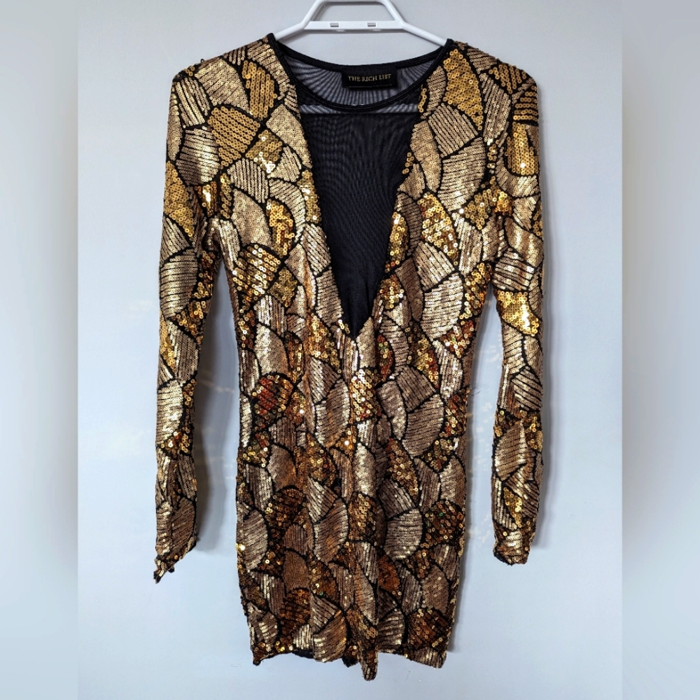 Sexy gold sequin mini dress